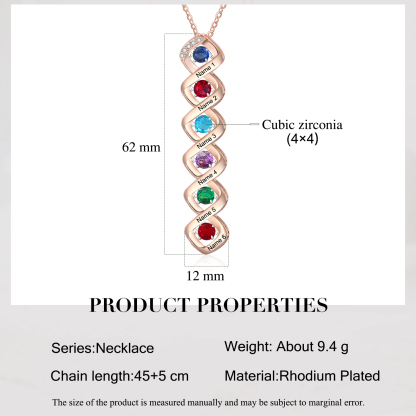 Custom Family Necklace with 6 Birthstones Engraving Names Dancing Stone Necklace-Jessemade AU