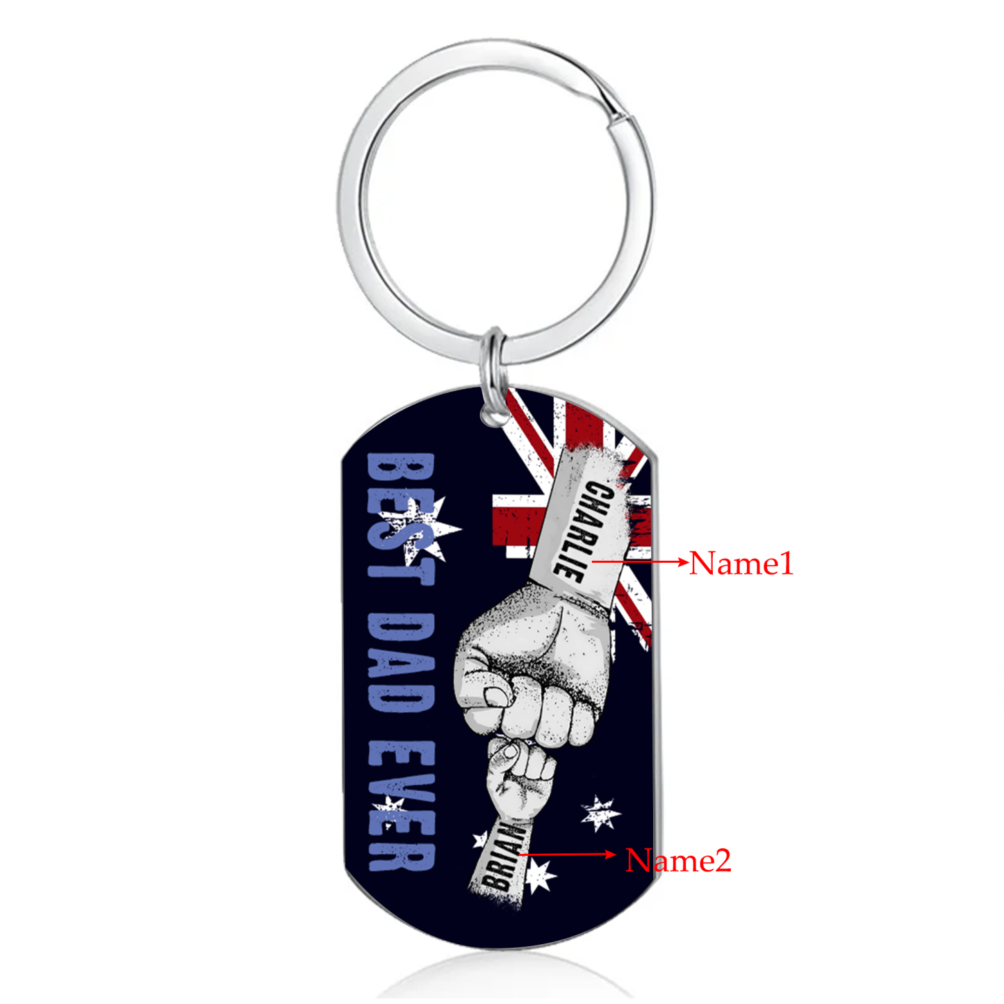 Personalised 2 Names Australian Flag Keychain Fist Bump Keychain Father's Day Gift - Best Dad Ever-Jessemade AU