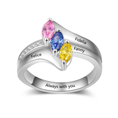 Personalised 3 Birthstones Mothers Ring With Names Gifts For Her-Jessemade AU