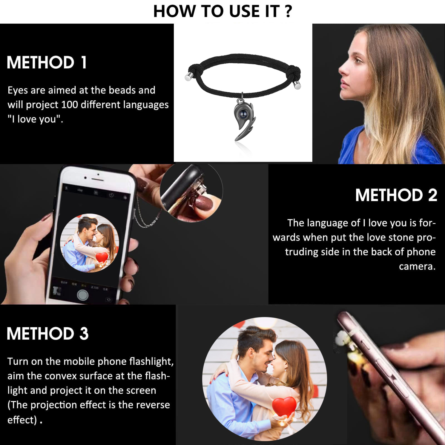 Personalised Magnetic Projection Bracelet Custom Photo Heart Couple Bracelet Creative Gift for Her-Jessemade AU