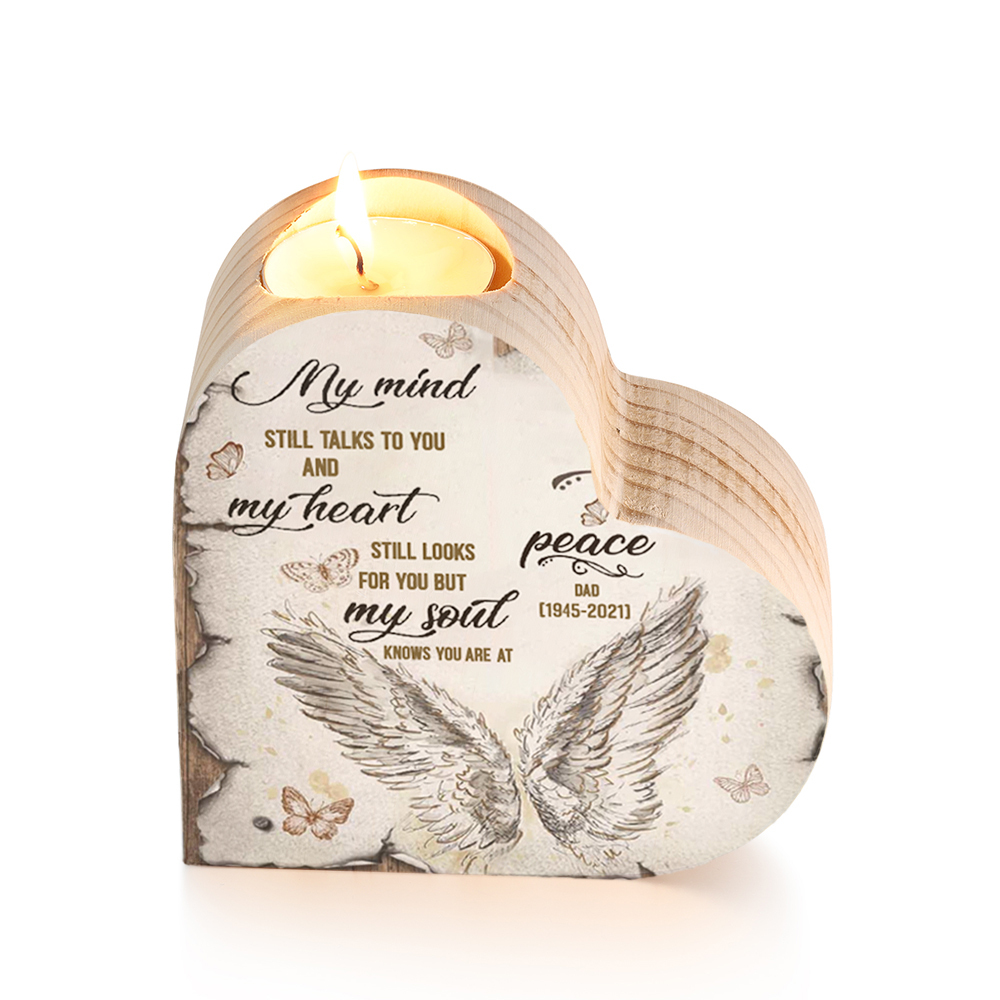 Personalised Wooden Heart Candle Holder Memorial Candlesticks "My mind still talks to you" Gifts For Lost of Loved One-Jessemade AU