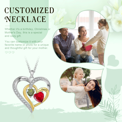 Personalised Intertwined Heart Pendant Necklace Custom 2 Birthstones & 2 Names Necklace Gifts for Her-Jessemade AU