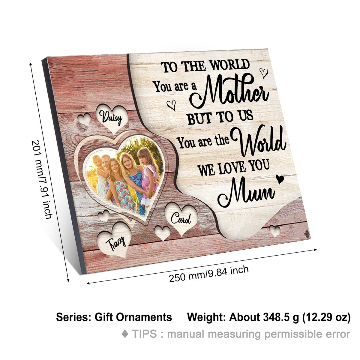 Mother Picture Board Personalised Photo Keepsake With 3 Names Wood Signs Photo Frame Gifts For Mum-Jessemade AU