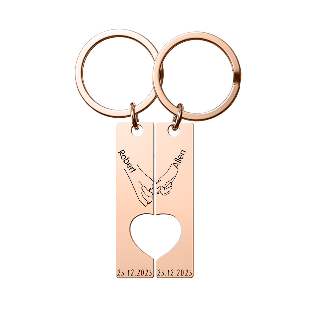 Personalised Couple Pinky Promise Keychain Customised Names & Date Matching Couple Keyring Valentine's Day Gifts For Couples-Jessemade AU
