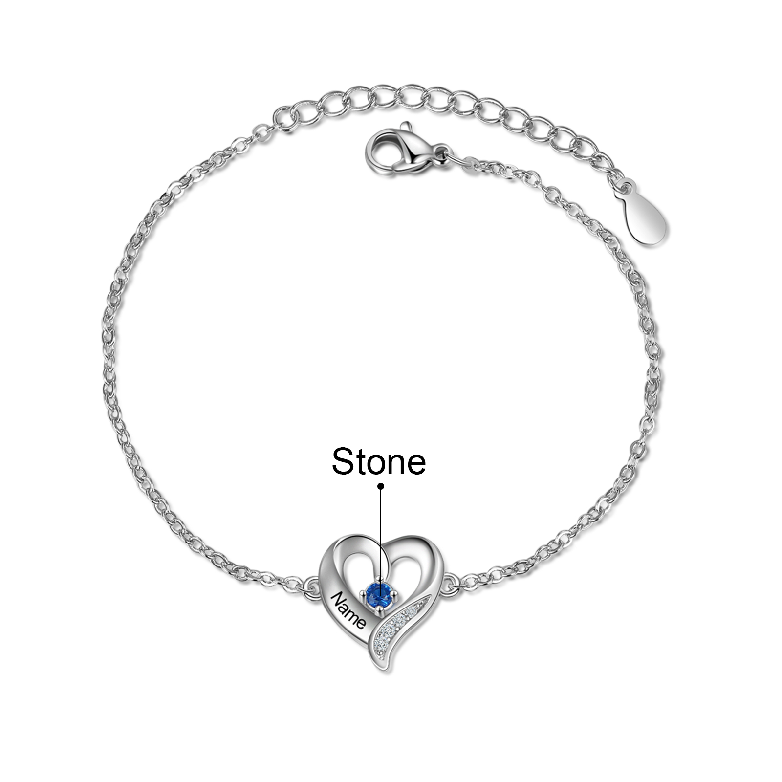 Personalised Heart Bracelet With 1 Birthstone Engraved Name Necklace For Her-Jessemade AU