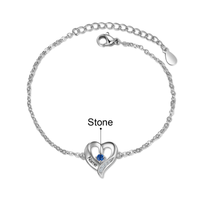 Personalised Heart Bracelet With 1 Birthstone Engraved Name Necklace For Her-Jessemade AU