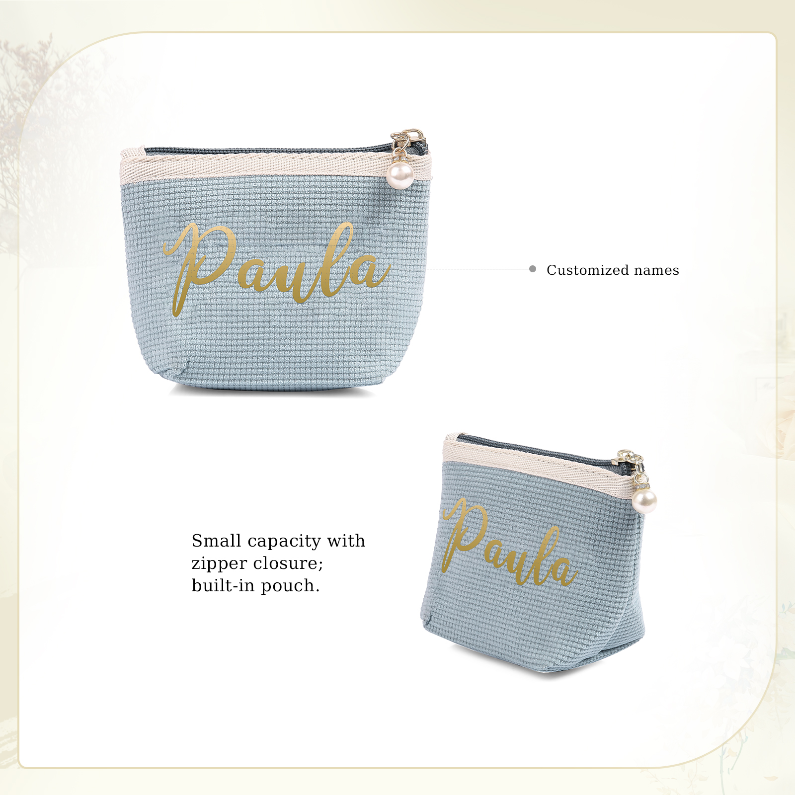 Personalised Name Cosmetic Bag Custom Makeup Bag Zipper Storage Bag Gifts for Ladies Girls-Jessemade AU