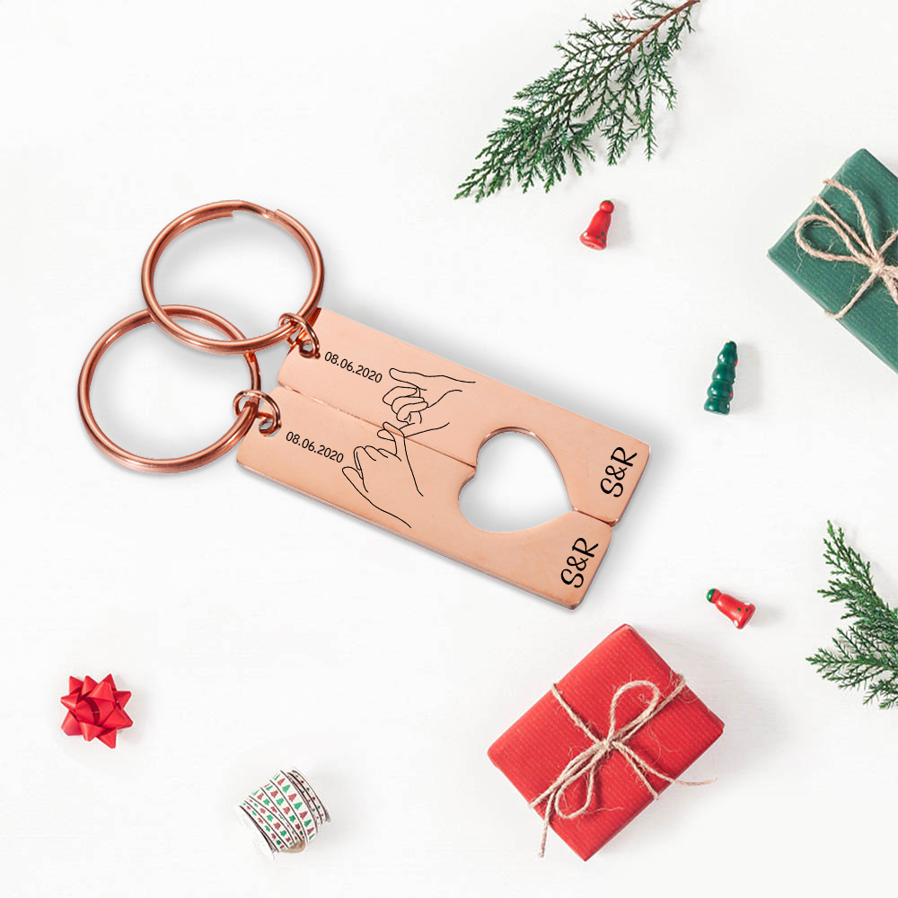 Personalised Couple Pinky Promise Keychain Set Customised Letters & Date Matching Keyring Valentine's Day Gifts For Couples-Jessemade AU