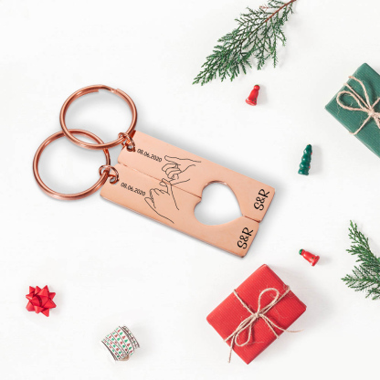 Personalised Couple Pinky Promise Keychain Set Customised Letters & Date Matching Keyring Valentine's Day Gifts For Couples-Jessemade AU
