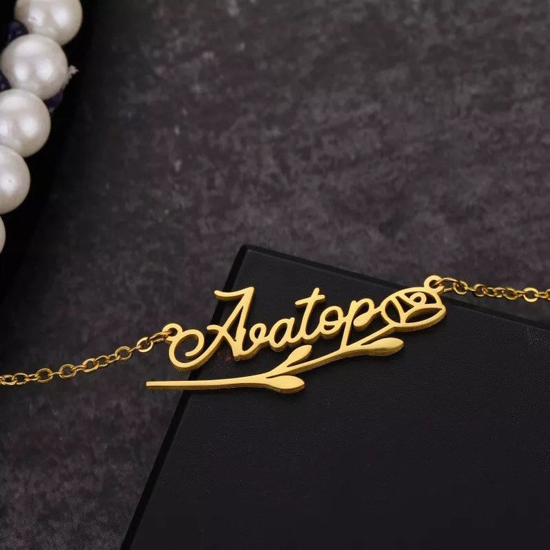Personalised Flower Necklace Custom 1 Name Necklace Gift For Women-Jessemade AU