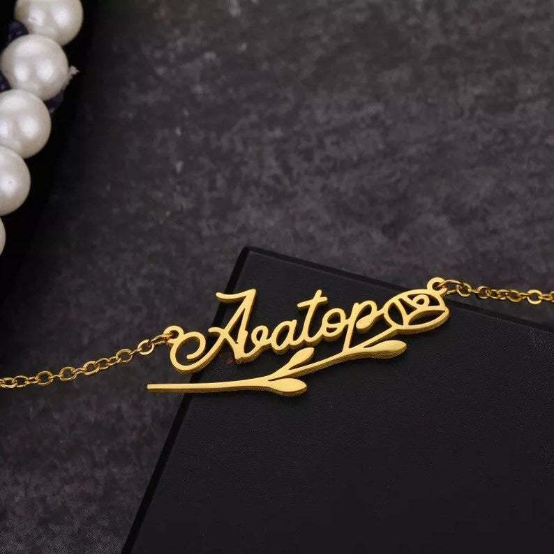 Personalised Flower Necklace Custom 1 Name Necklace Gift For Women-Jessemade AU