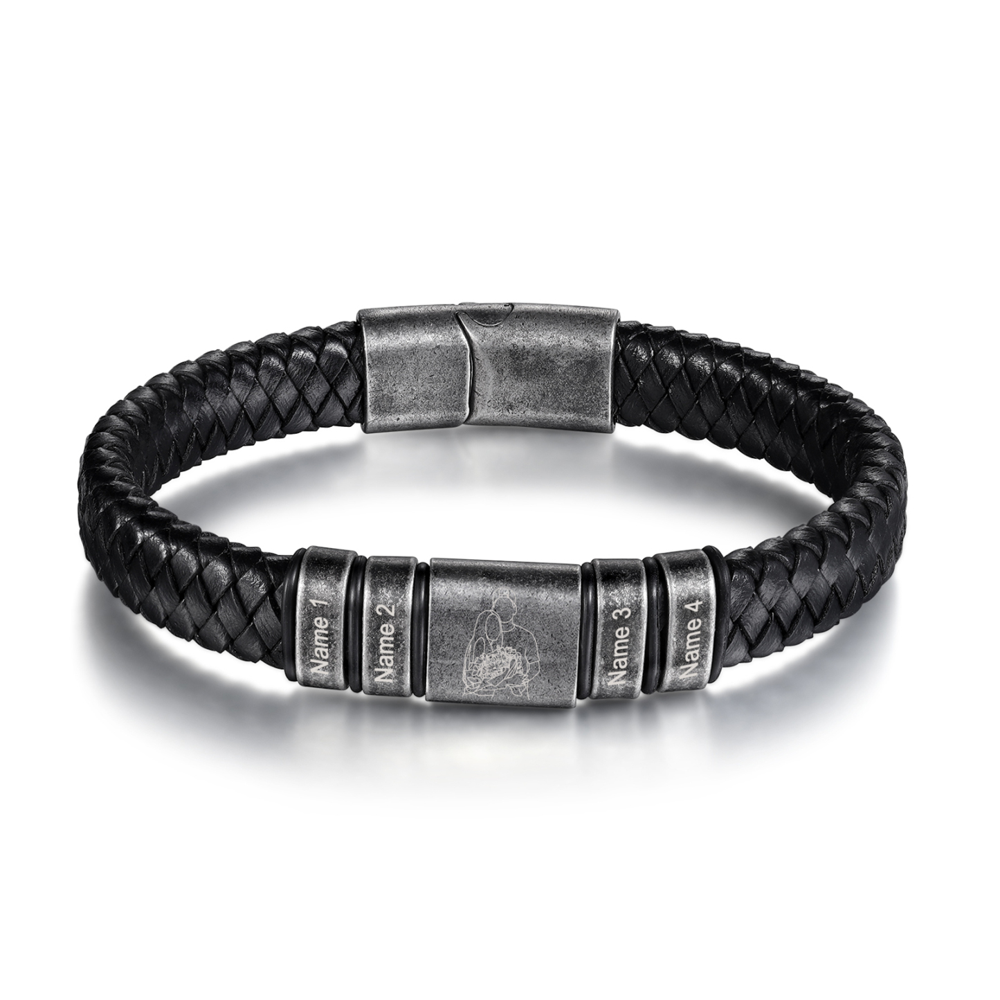 4 Names - Personalised Men's Leather Braided Bracelet Custom Name & Photo Bracelet Vintage Gift for Him-Jessemade AU