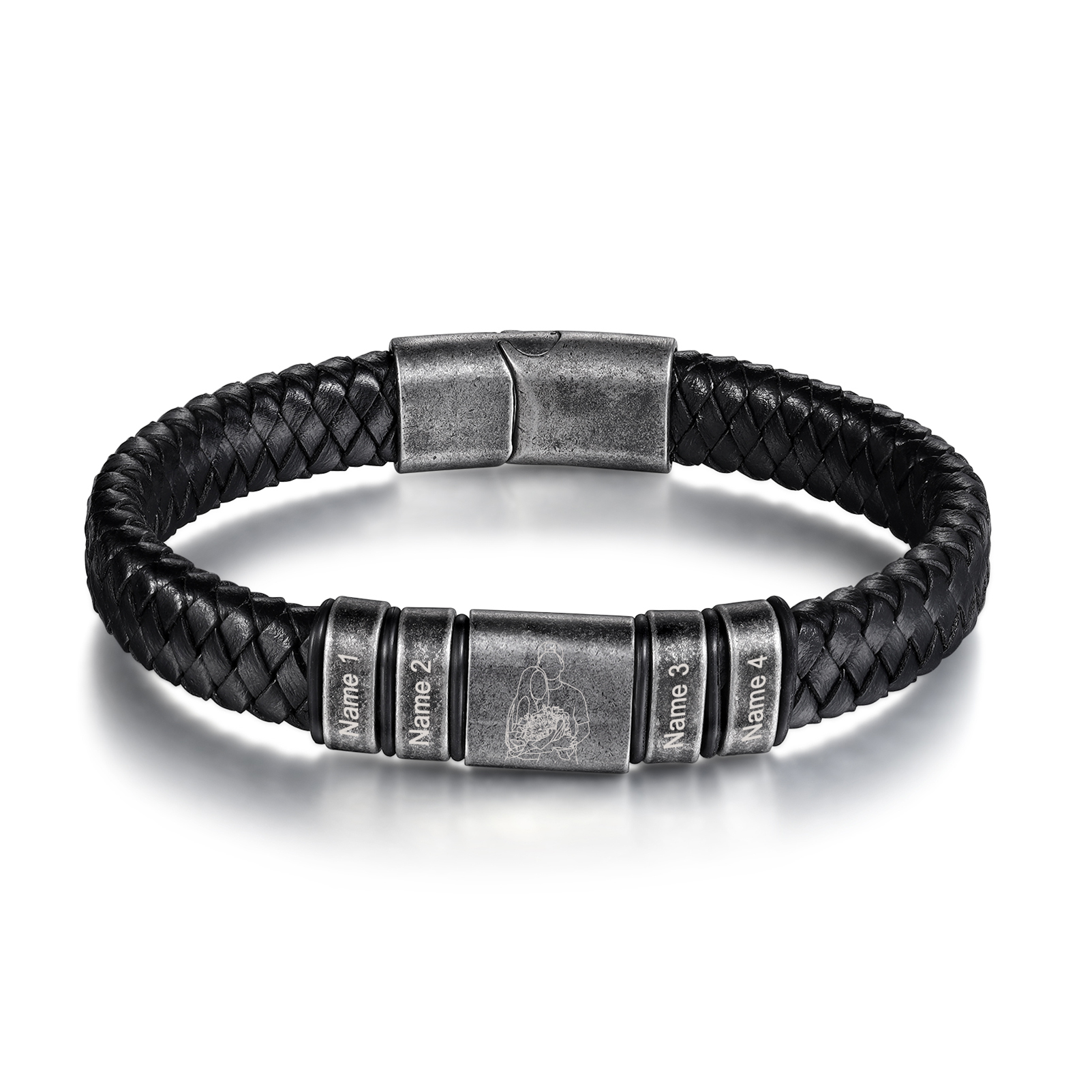 4 Names - Personalised Men's Leather Braided Bracelet Custom Name & Photo Bracelet Vintage Gift for Him-Jessemade AU