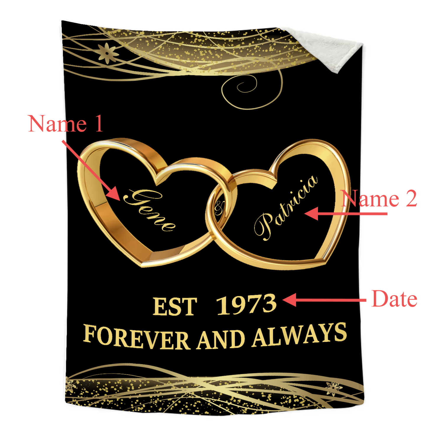 Personalised Couple Blanket Customised 2 Names & Date Blanket Heart Valentine's Day Anniversary Gift for Couples-Jessemade AU