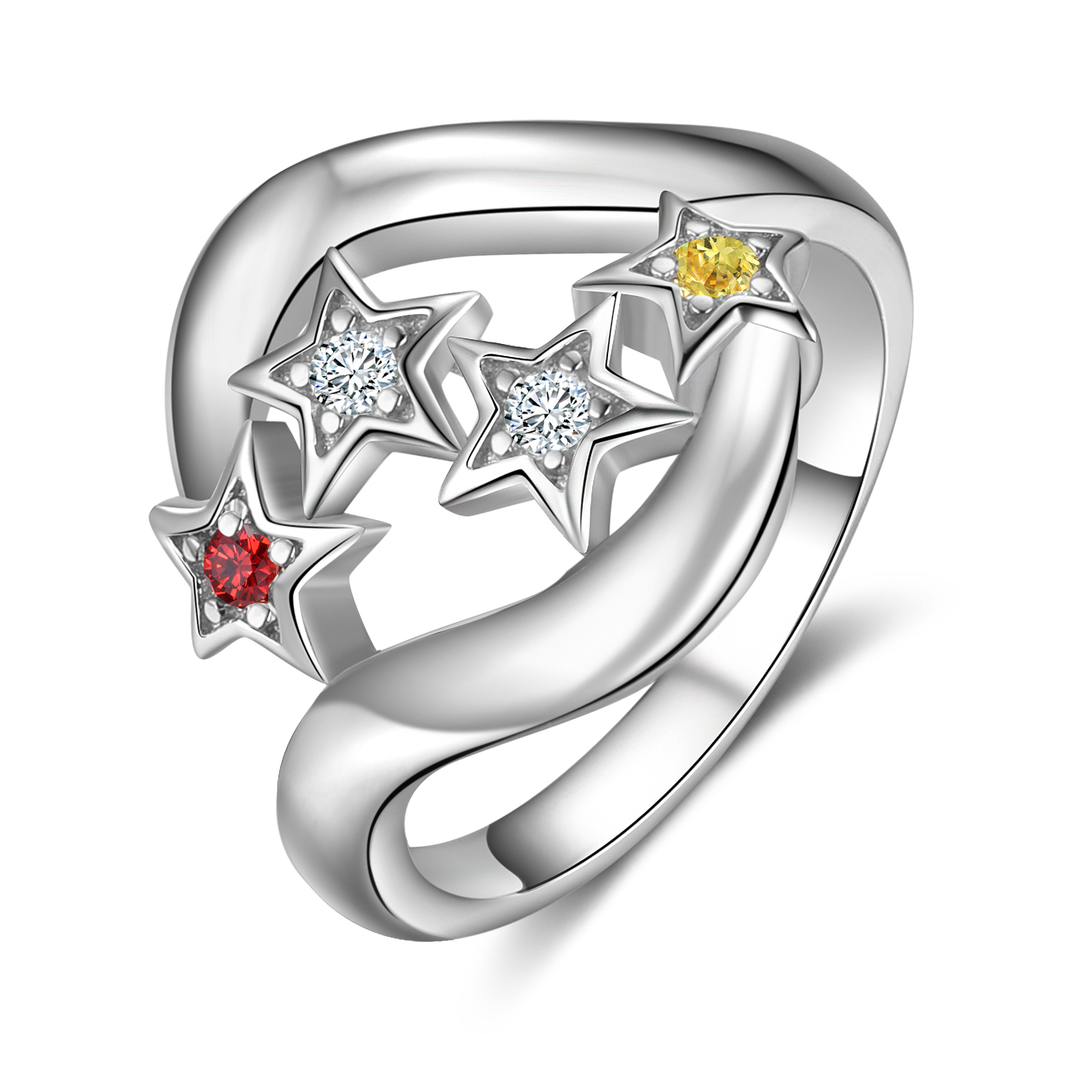 Personalised Star Ring With 2 Birthstones Engraved Names Ring Gift For Women-Jessemade AU