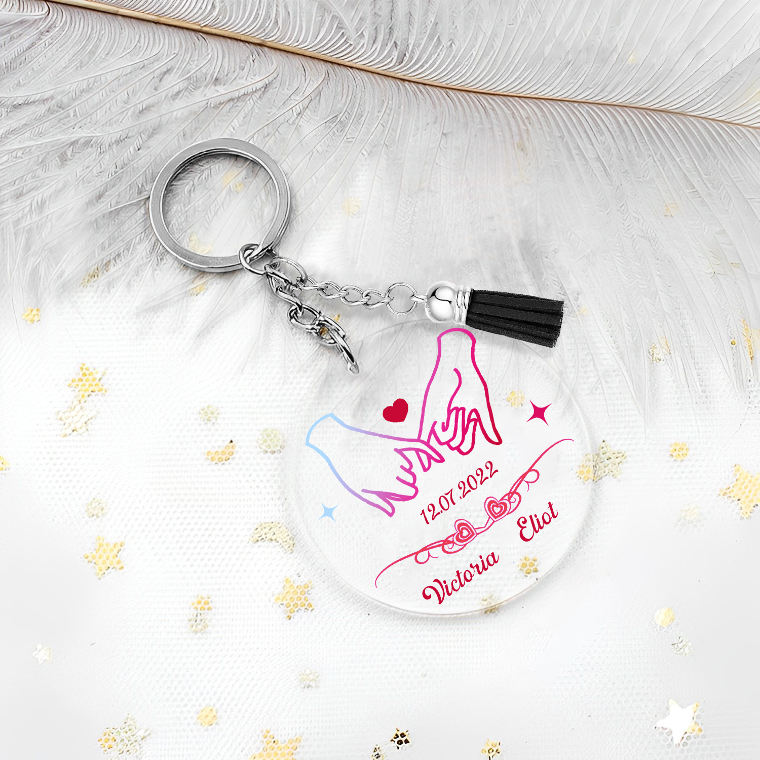 Personalised Pinky Swear Couple Keyring Custom 2 Names & Date Acrylic Keychain Valentine's Day Anniversary Gift for Couples-Jessemade AU