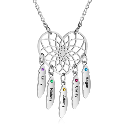 Personalised Dream Catcher Necklace With Birthstones Custom 5 Names Necklace Gifts For Her-Jessemade AU