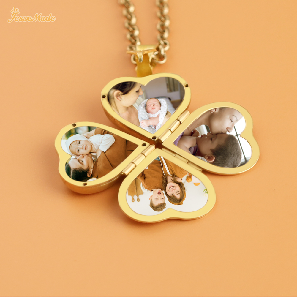 Personalised 4 Hearts Photo Locket Necklace Folding Vintage Locket Necklace Gifts for Her-Jessemade AU