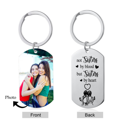 Personalised Photo Keyring Metal Keychain "Not Sisters By Blood But Sisters By Heart" Birthday Gift For Sister/Bestie/Friend-Jessemade AU