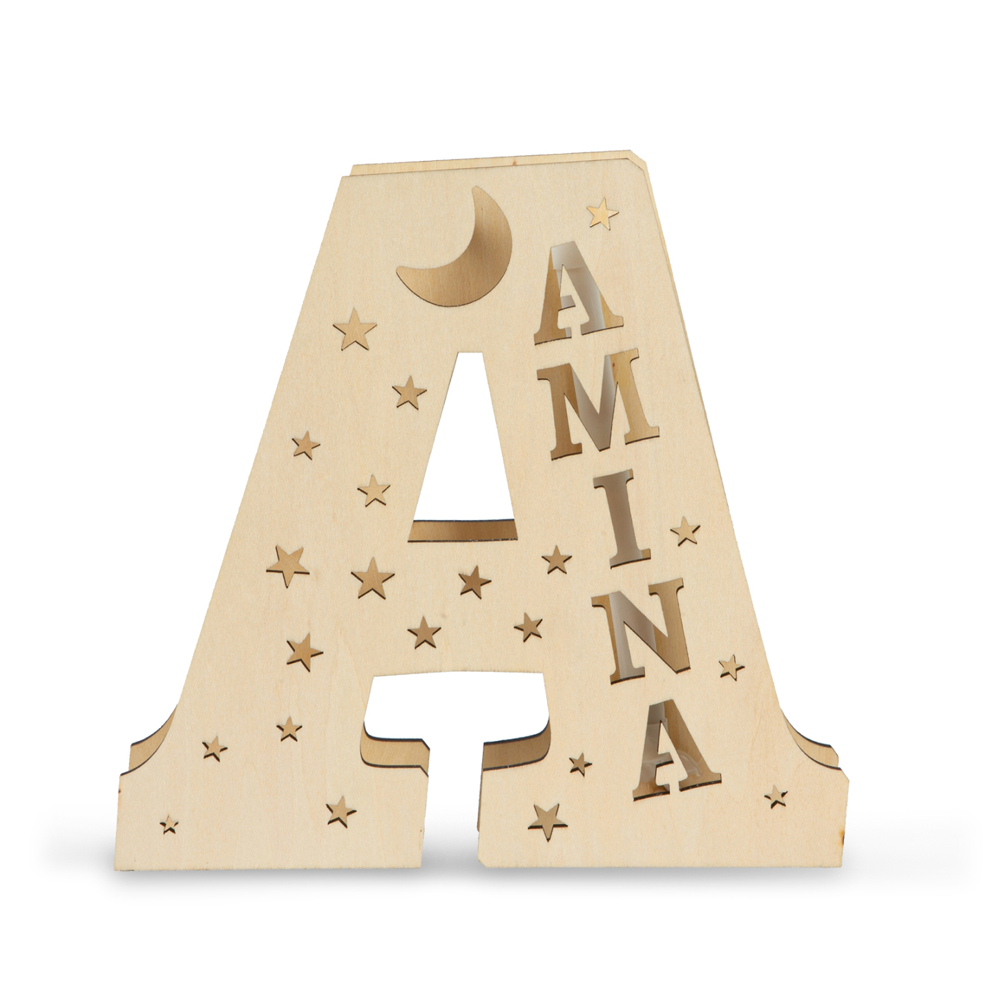 Personalised Big Letter Wooden LED Night Light Engraved 1 Name Lamp-Jessemade AU