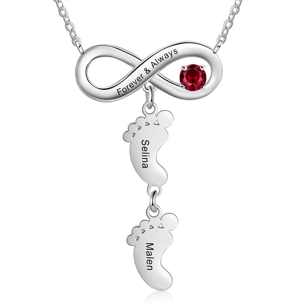Mother's Day Gifts Personalised Infinity Baby Feet Mother Necklace Engraved 2 Names Necklace Gifts For Mom-Jessemade AU