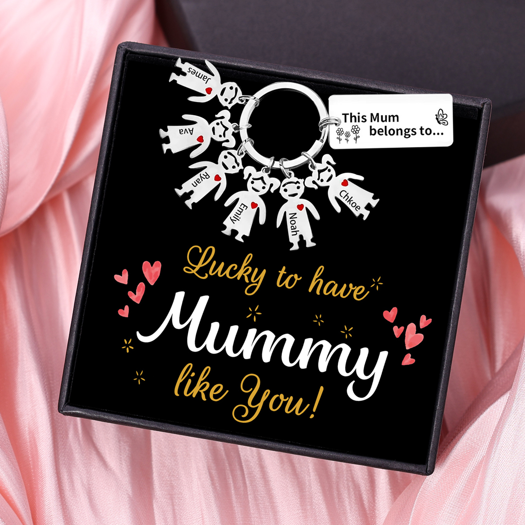 6 Names - Personalised Keychain with Kid Charms Engraved Names Keyring Mother's Day Gift for Nan-Jessemade AU