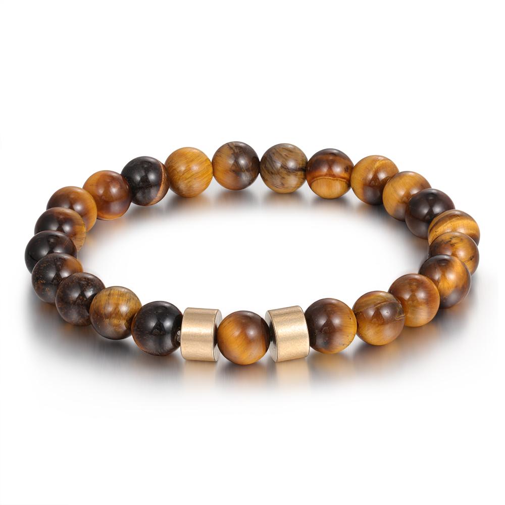 Brown Tiger Eye Men's 2 Names Bracelet-Jessemade AU