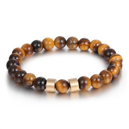 Brown Tiger Eye Men's 2 Names Bracelet-Jessemade AU