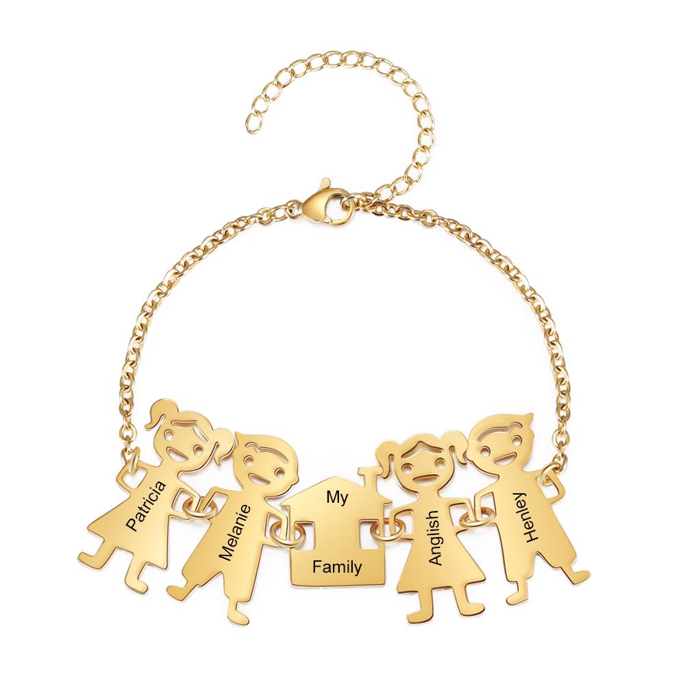 Customised with 4 Children Charms Bracelet Engraved Names Bracelet Gifts for Mom-Jessemade AU