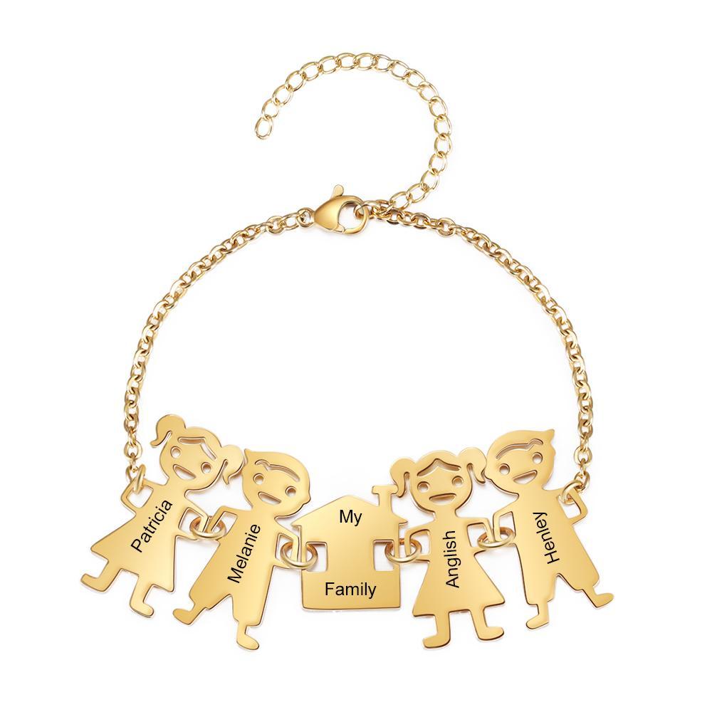 Customised with 4 Children Charms Bracelet Engraved Names Bracelet Gifts for Mom-Jessemade AU