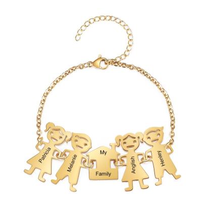 Customised with 4 Children Charms Bracelet Engraved Names Bracelet Gifts for Mom-Jessemade AU