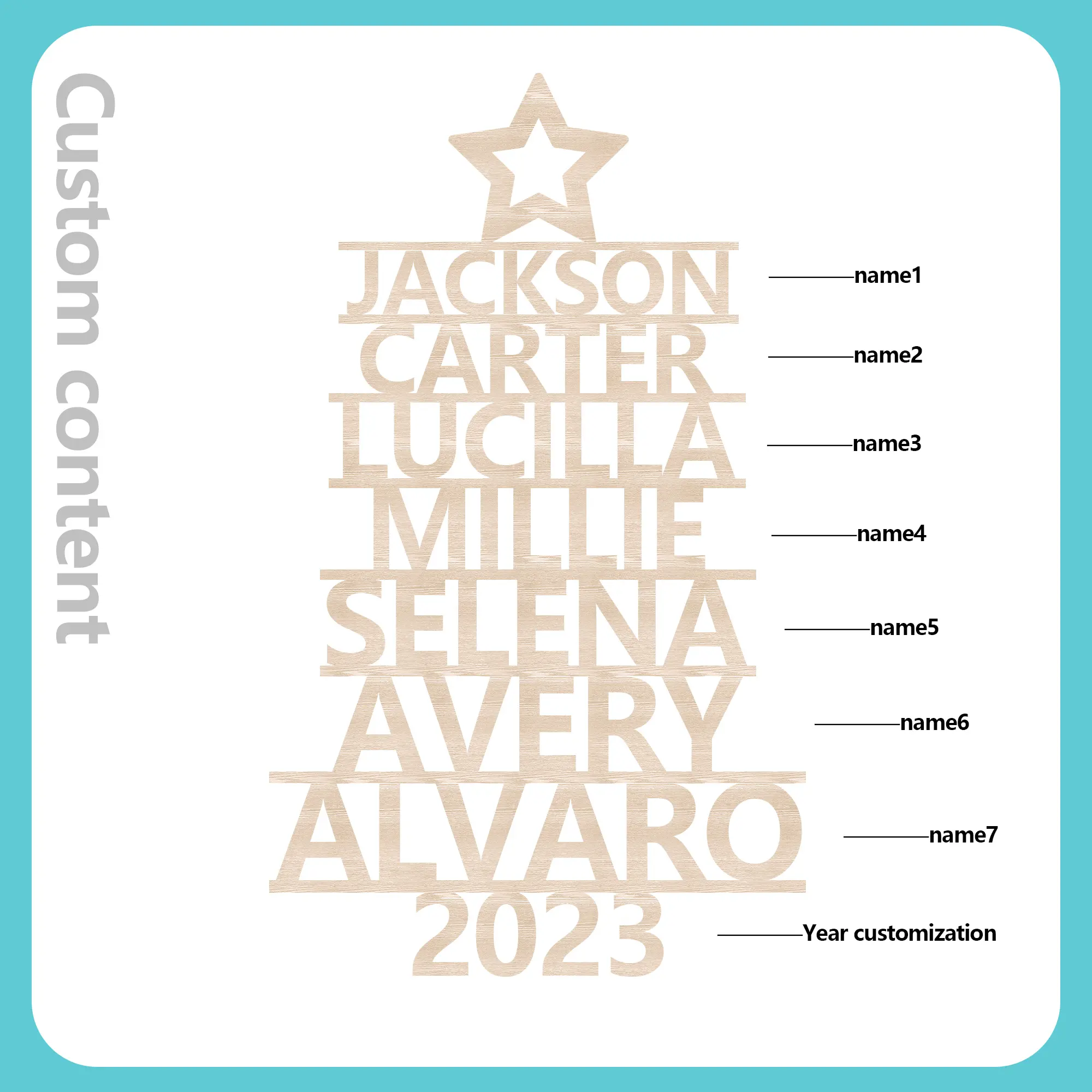 7 Names - Personalised Christmas Tree Ornaments Customised Name Xmas Wooden Decor Gifts for Family Friends-Jessemade AU