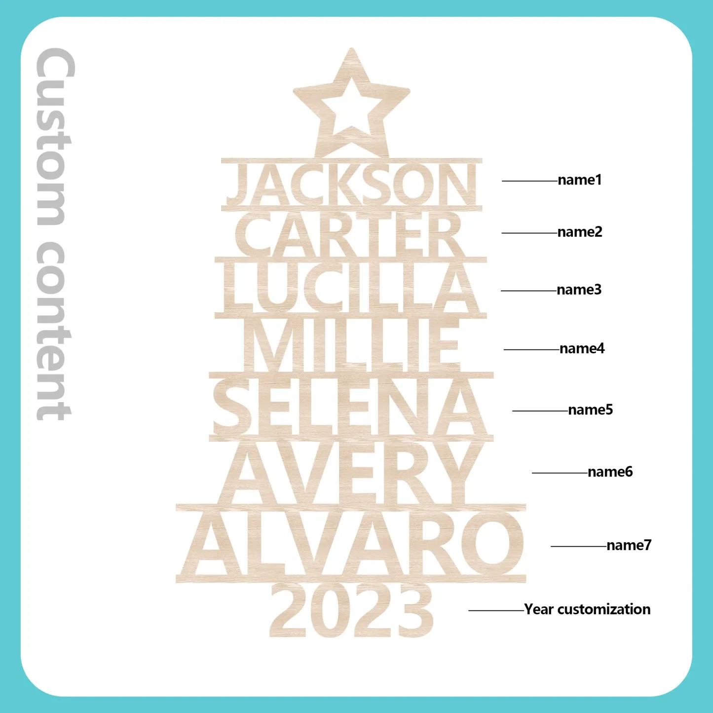 7 Names - Personalised Christmas Tree Ornaments Customised Name Xmas Wooden Decor Gifts for Family Friends-Jessemade AU