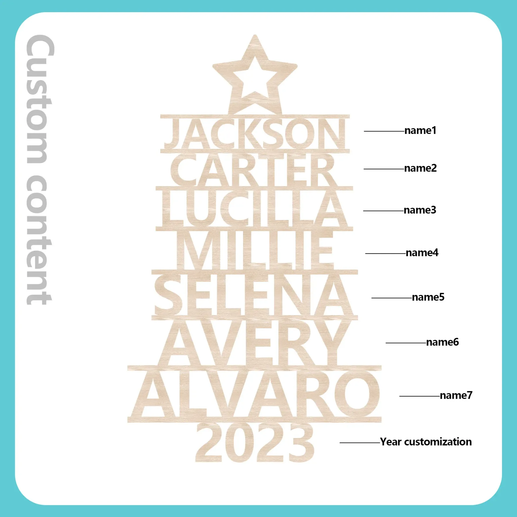 7 Names - Personalised Christmas Tree Ornaments Customised Name Xmas Wooden Decor Gifts for Family Friends-Jessemade AU