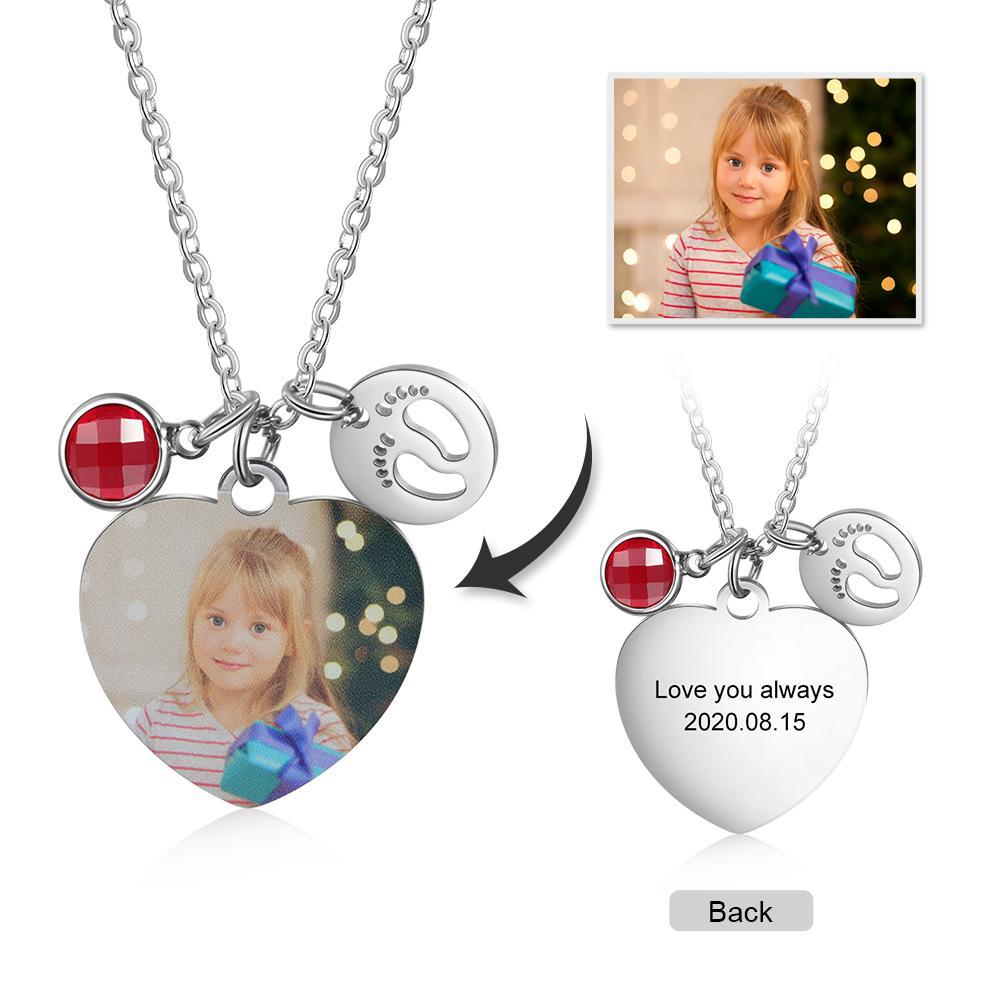 Personalised Heart Necklace With Birthstone Custom Photo Necklace Gifts For Her-Jessemade AU