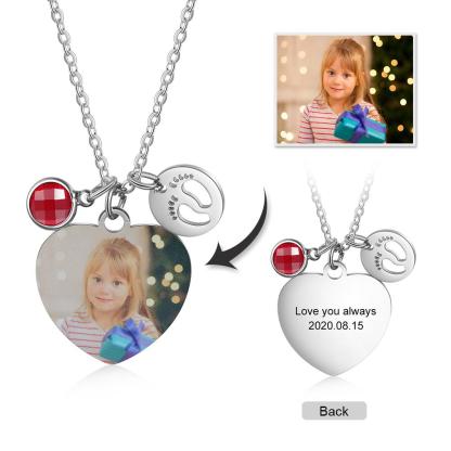 Personalised Heart Necklace With Birthstone Custom Photo Necklace Gifts For Her-Jessemade AU