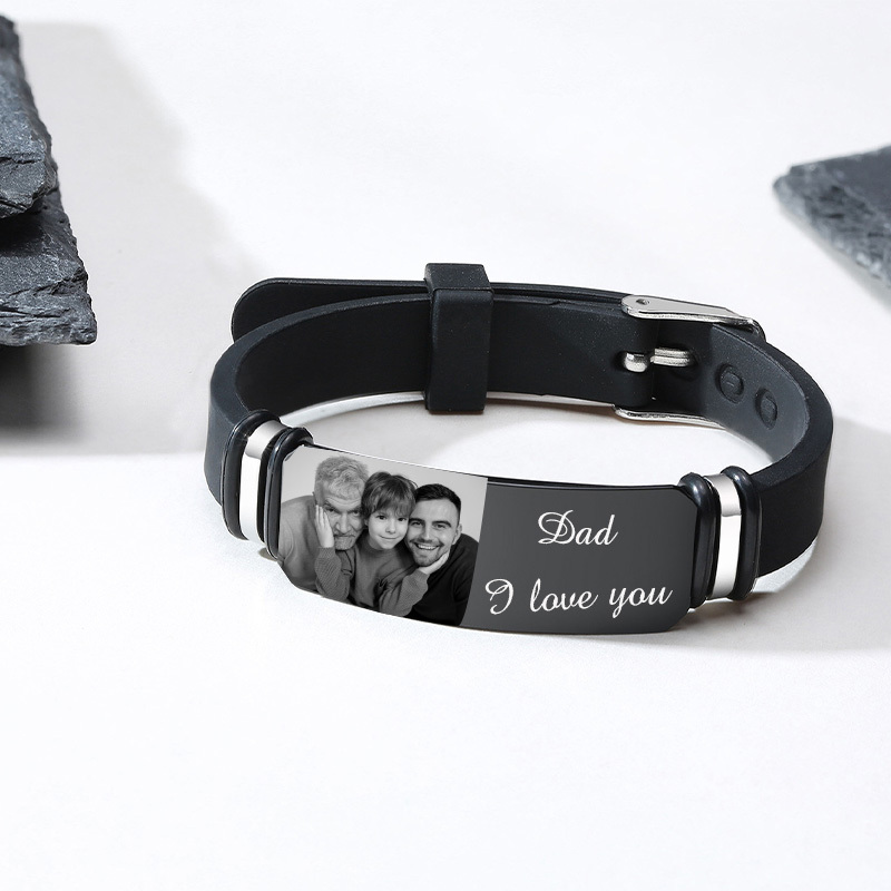 Personalised Photo Bracelet Custom ID Bar Men's Bracelet Bangle Gifts For Him-Jessemade AU