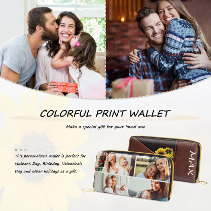 Long Purse Personalised Sunflower Leather Wallet Engraved 1 Photo Zip Wallet Gifts for Her-Jessemade AU