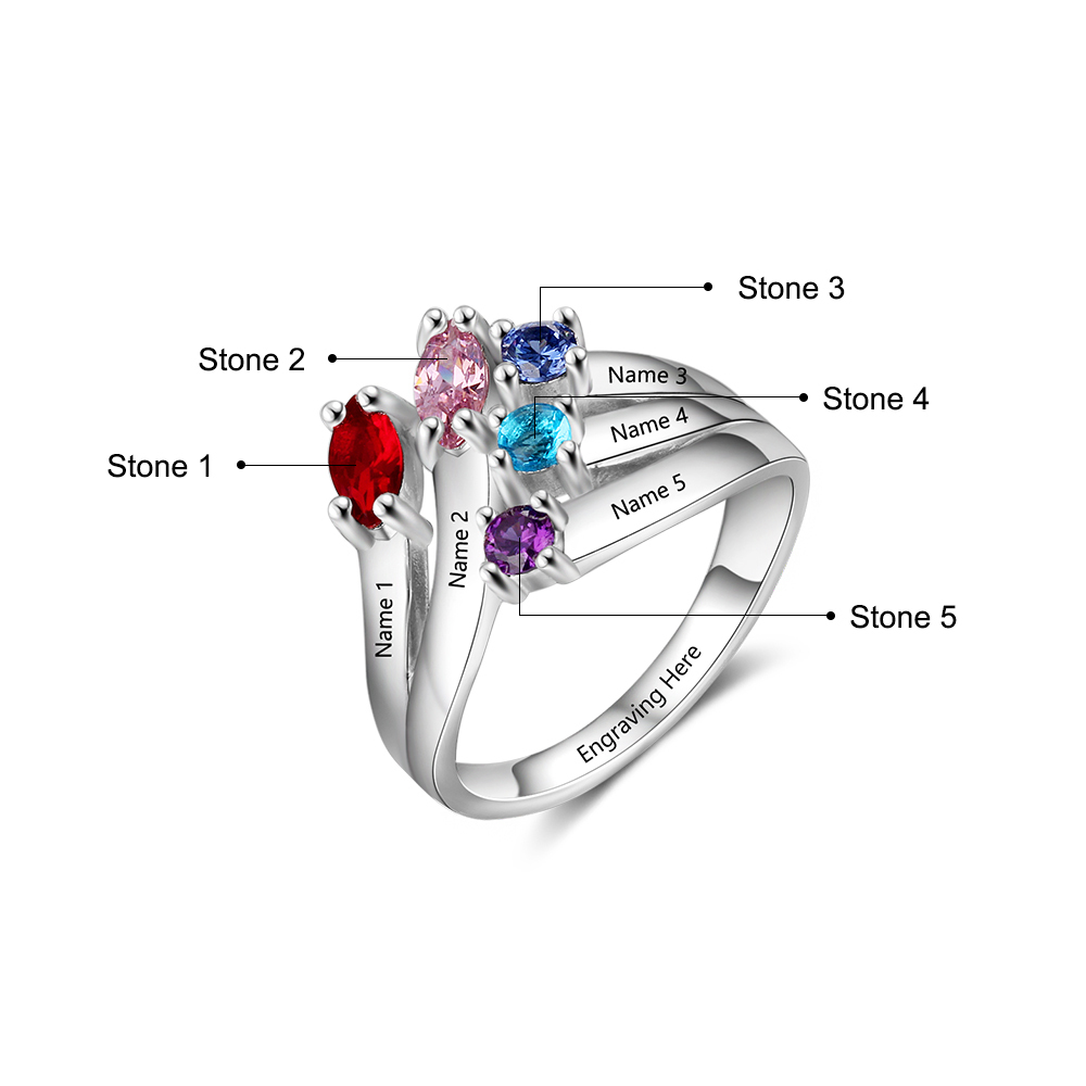 Mother's Day Family Ring Personalised 5 Birthstones Ring With Names Gifts for Her-Jessemade AU