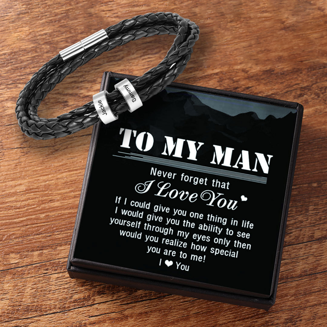 Leather Braided Bracelet Men Bracelets Personalised 1 Name 1 Bead Gift For Dad-Jessemade AU