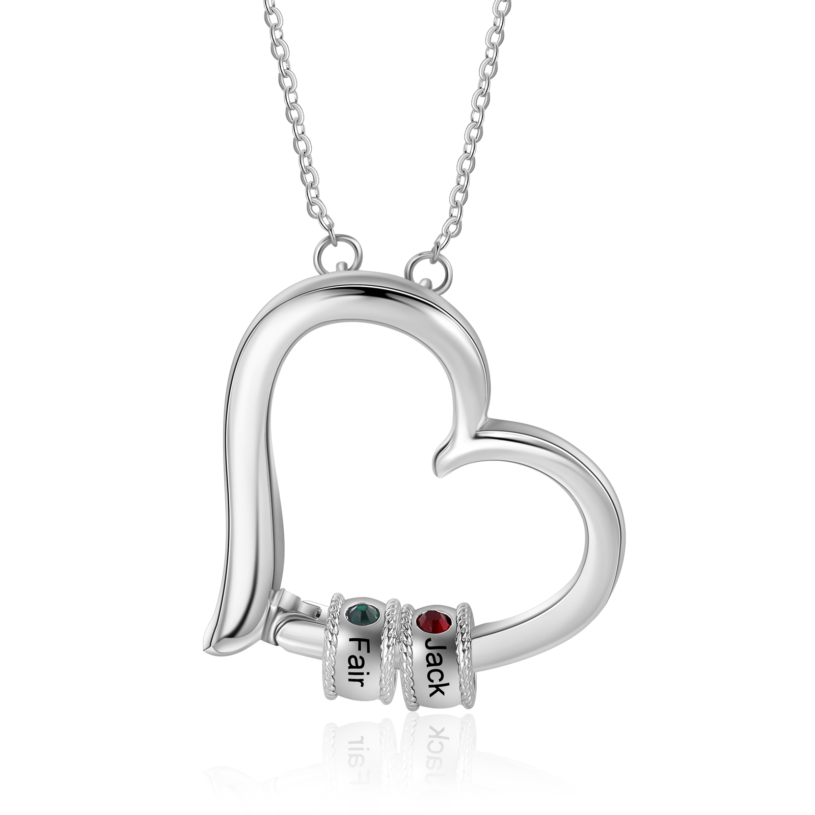 Customised Heart Necklace With 2 Birthstones Engraved Family Names Necklace Gift for Her-Jessemade AU