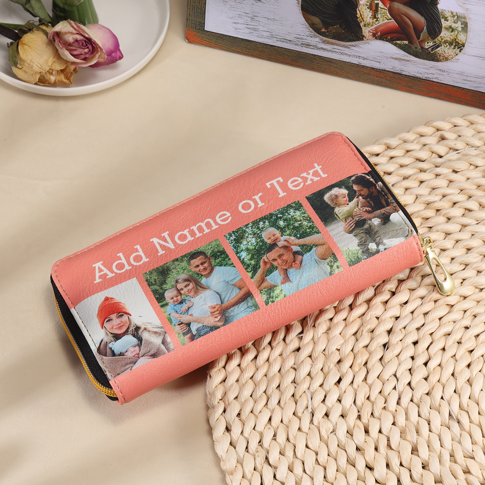 Long Purse Personalised Leather Wallet Engraved 4 Photos Zip Wallet Gifts for Her-Jessemade AU
