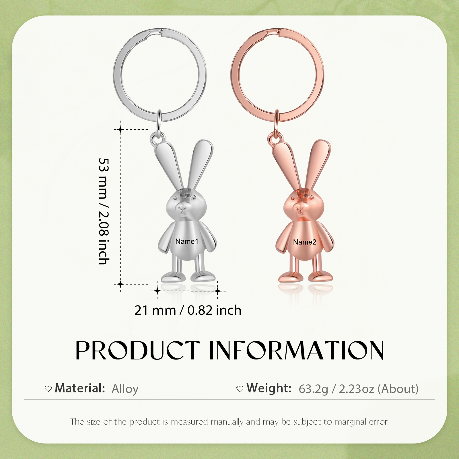 Personalised Rabbit Keychain Engrave Name Matching Key Ring Creative Couple Gift