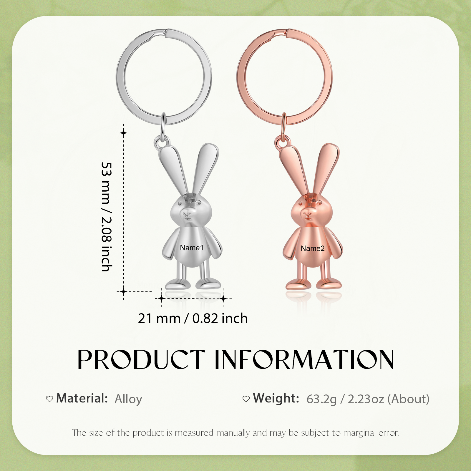 Personalised Rabbit Keychain Engrave Name Matching Key Ring Creative Couple Gift-Jessemade AU