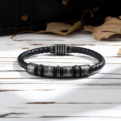 4 Names - Personalised Men's Leather Bracelet Custom Name Braided Bracelet Vintage Gift for Him-Jessemade AU