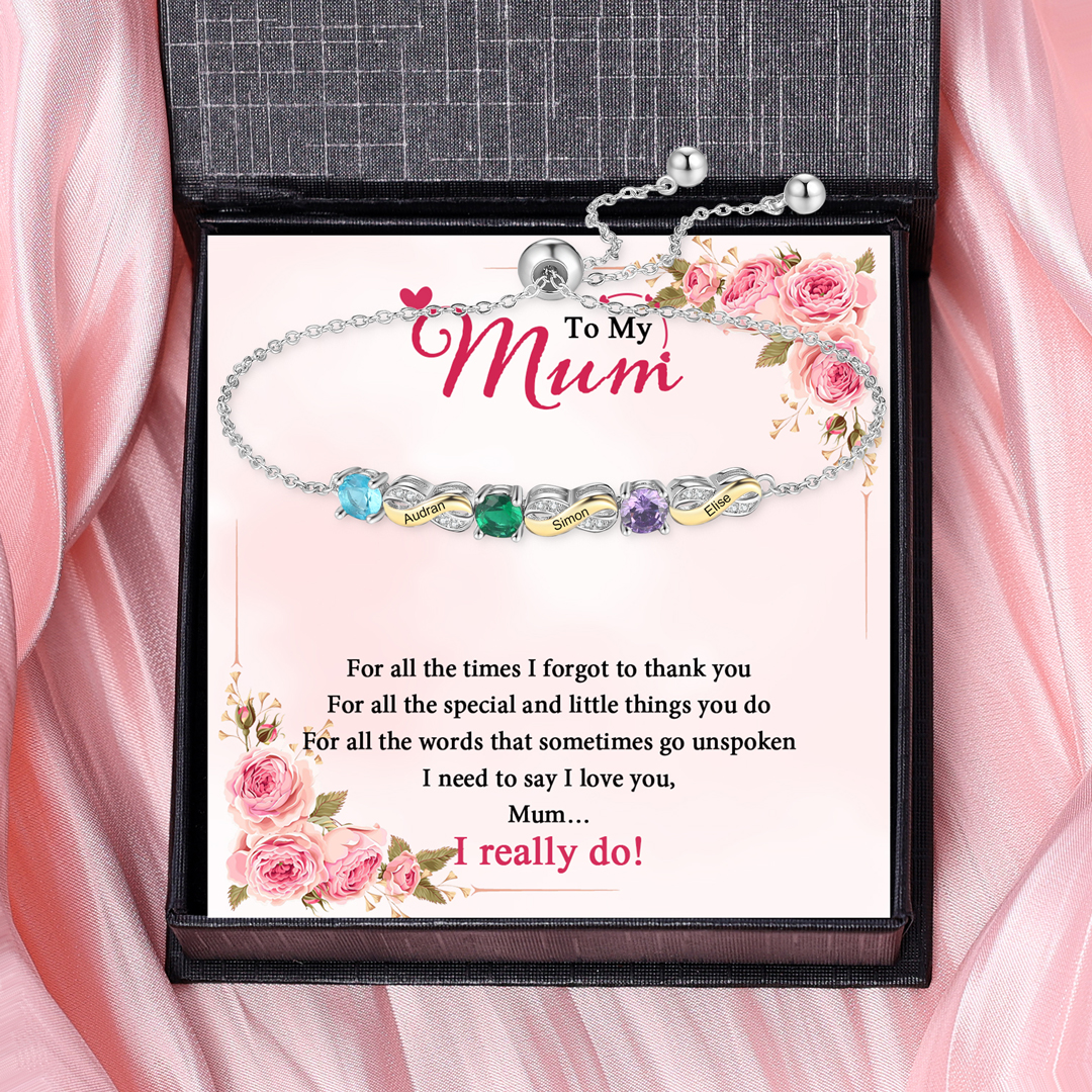 3 Names - Personalised Infinity Bracelet Custom Names & Birthstones Family Bracelet Gifts For Mother-Jessemade AU