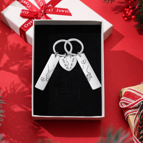 Personalised Hand in Hand Couple Keychain Set with Gift Box Engrave Name Matching Couple Christmas Gifts