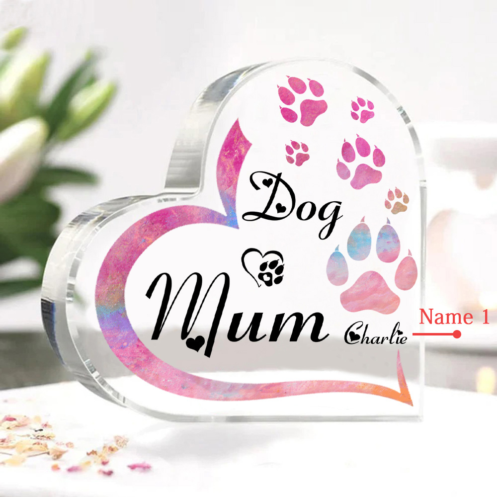 Personalised Acrylic Heart Keepsake Custom 1 Name Dog Footprints Ornaments Gifts for Mum-Jessemade AU