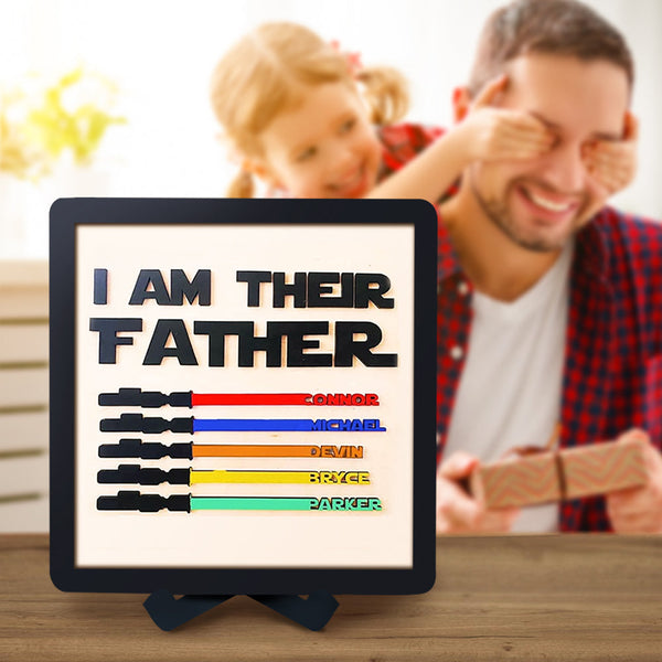 Personalised Star Wars Sign Father's Day Gifts - I AM THEIR FATHER - Wood Sign with 5 Names