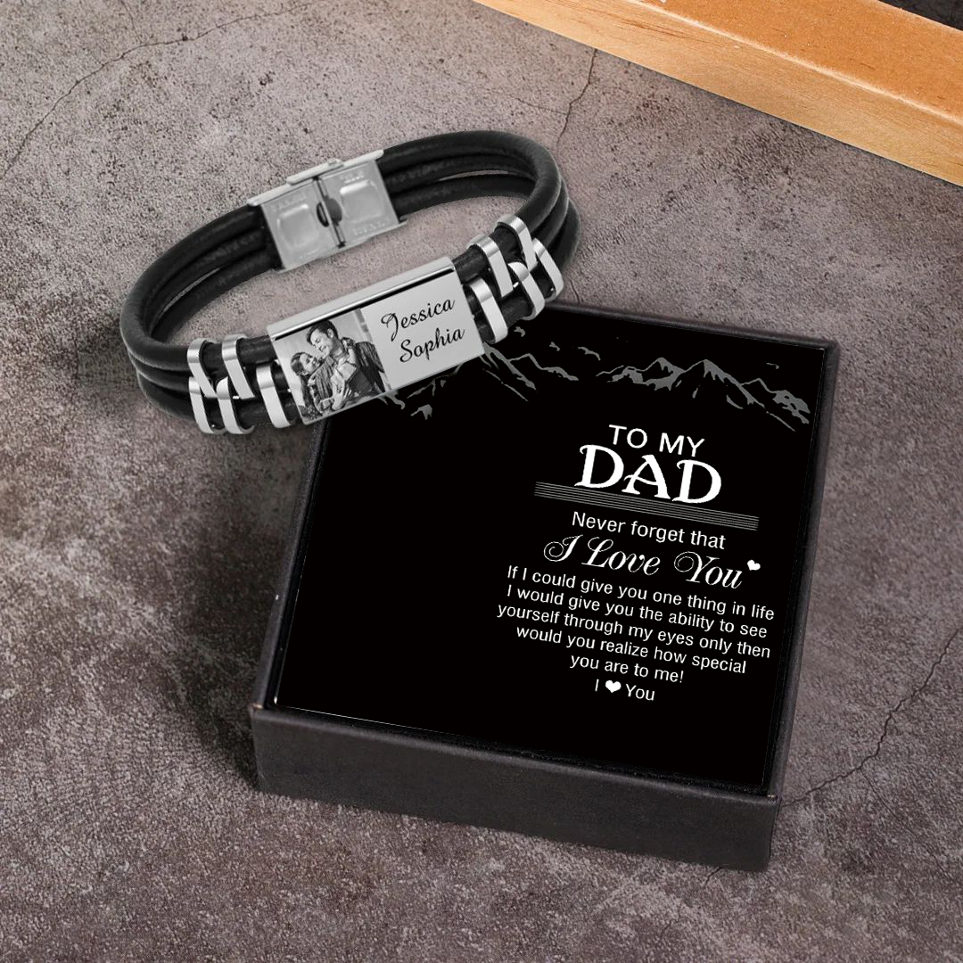 Personalised Leather Bracelet Custom Photo Initial ID Bar Men's Bracelet Bangle Gifts For Him-Jessemade AU